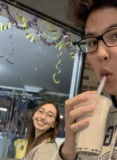 Ben and his friend Fatimah exploring downtown Ann Arbor's boba shops during their first year.