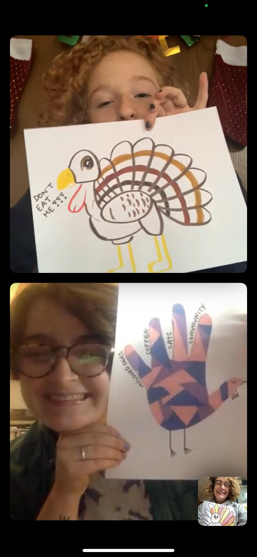 sharing on Zoom turkey drawings
