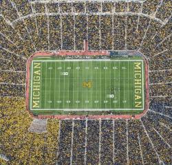 Aerial view of Michigan Stadium filled with fans