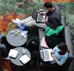 Overhead photo of two students studying