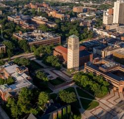Aerial photo of campus in the summer