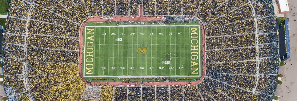 Aerial photo of Michigan Stadium full of fans during a game