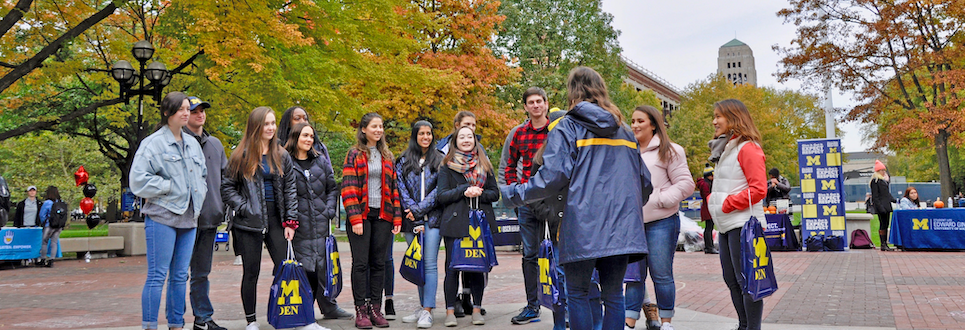 Group of students listening to a tour guide