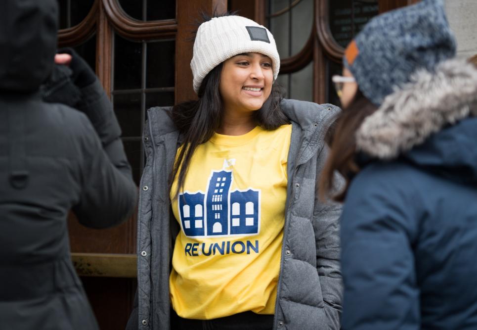 A woman smiling at the Union re-opening