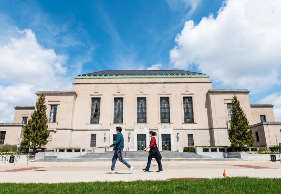 Students walking by the Rackham Building